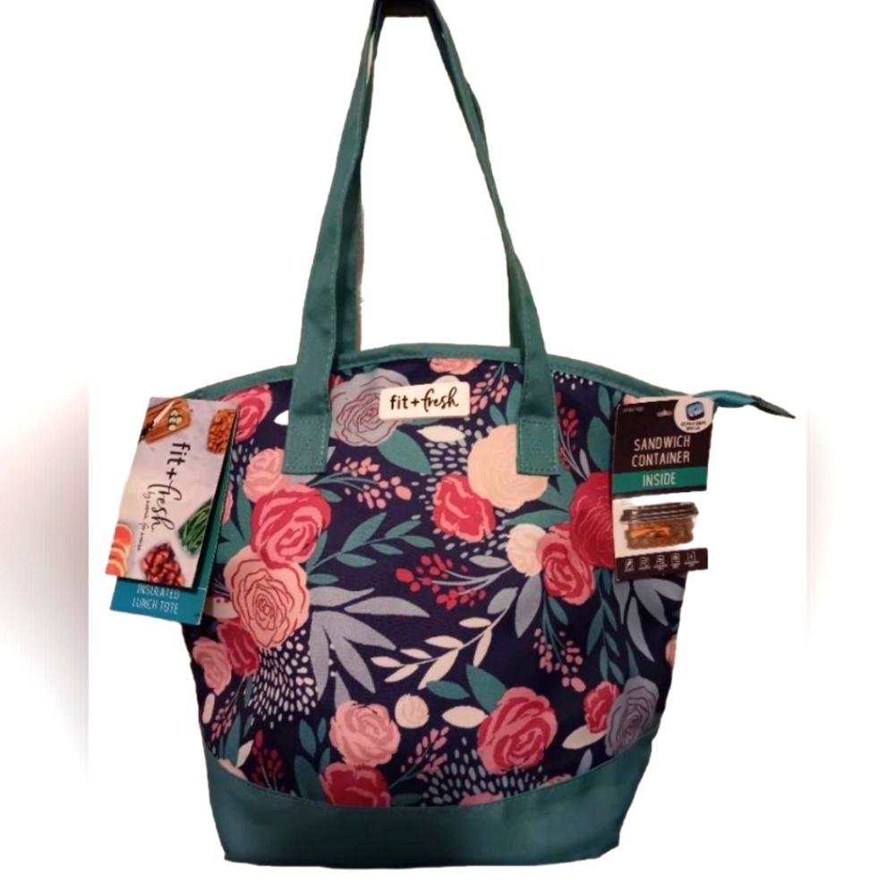 Fit and Fresh insulated lunch tote with 2 rubbermaids and refreezable ice pack.
